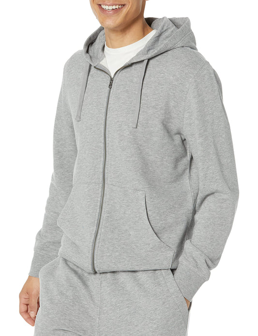 Amazon Essentials Men's Long-Sleeve French Terry Full-Zip Hoodie (Available in Big & Tall), Grey Heather, Large