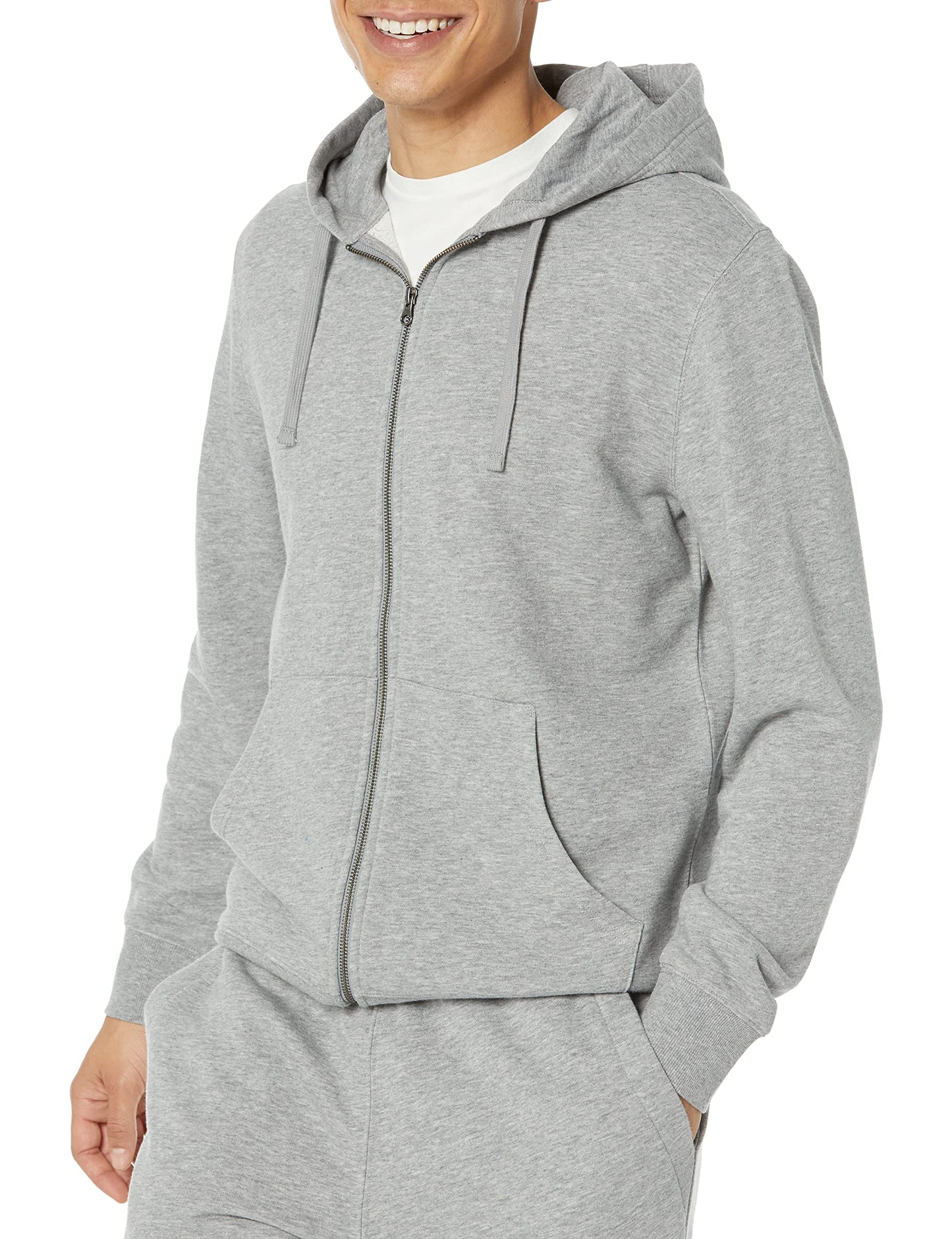 Amazon Essentials Men's Long-Sleeve French Terry Full-Zip Hoodie (Available in Big & Tall), Grey Heather, Large