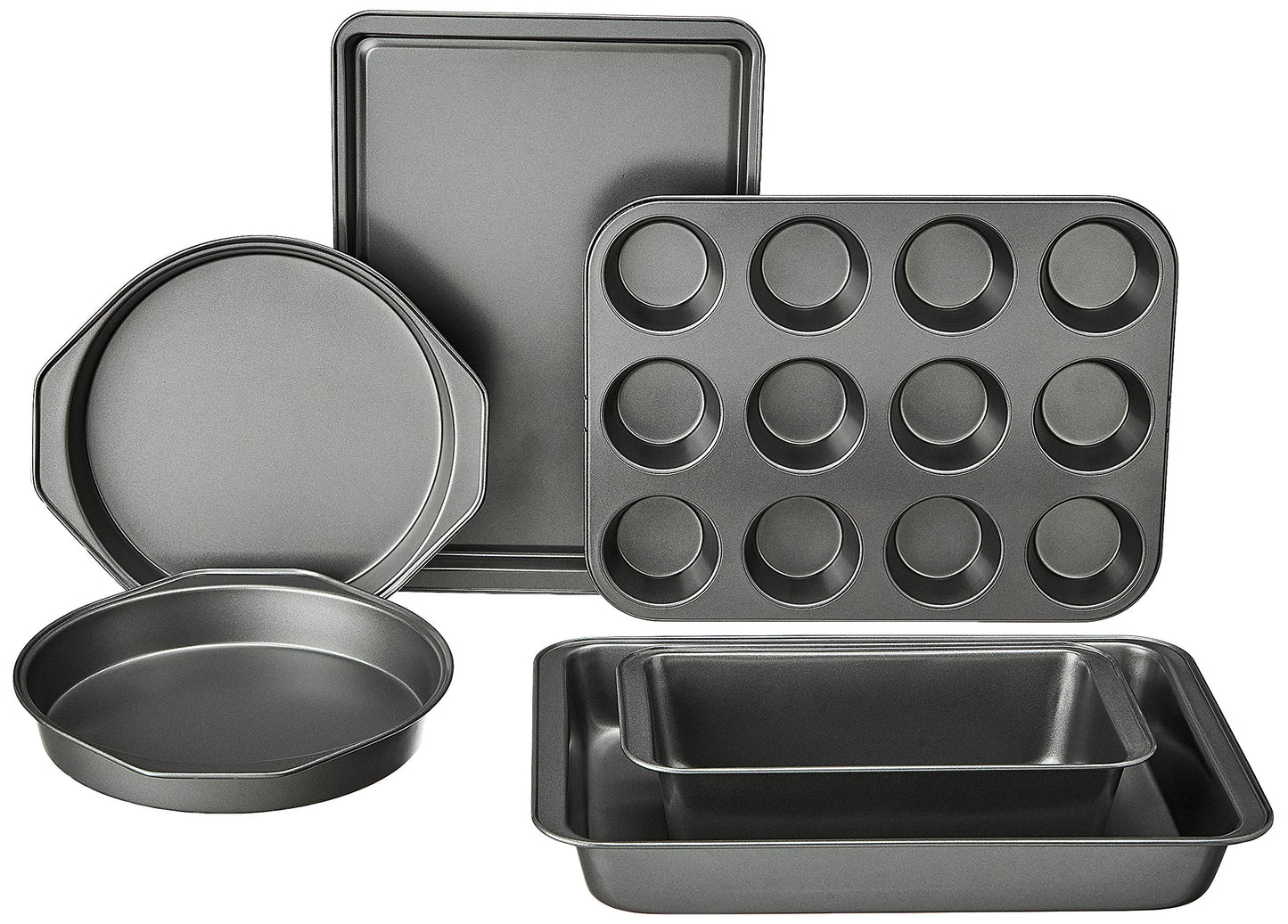 Amazon Basics 6 Piece Nonstick, Carbon Steel Oven Safe Bakeware Set with Cake, Muffin, Cookie, and Loaf Pans, 6 Piece, 16.25 x 11.75 x 6.25 inches