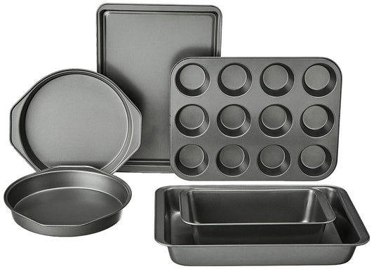 Amazon Basics 6 Piece Nonstick, Carbon Steel Oven Safe Bakeware Set with Cake, Muffin, Cookie, and Loaf Pans, 6 Piece, 16.25 x 11.75 x 6.25 inches