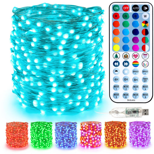 BrizLabs Christmas Fairy String Lights, 33ft 100 LED Color Changing Christmas Fairy Lights with Remote Timer, USB Purple Orange Halloween Light RGB Twinkle Light for Xmas Halloween Home Party Wedding