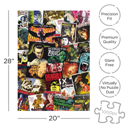 AQUARIUS Hammer Classic Horror Movies Collage (1000 Piece Jigsaw Puzzle) - Glare Free - Precision Fit - Virtually No Puzzle Dust - Officially Licensed Hammer Merchandise & Collectibles - 20x28 Inches