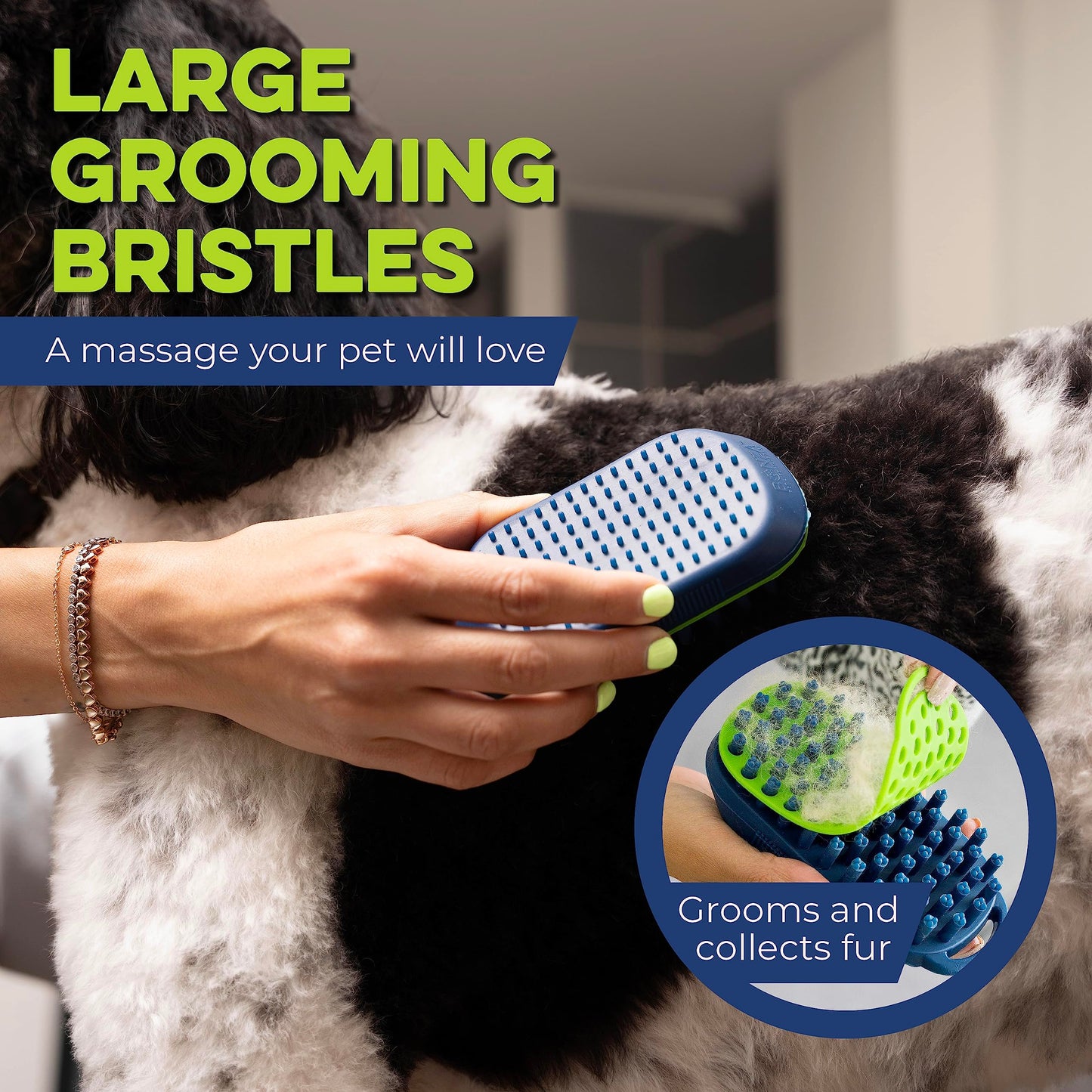 Bonza Dog & Cat Grooming Massage Brush with Removable Screen – Pet Scrubber for Gentle Short & Long-Haired Fur - Dog Bath Brush