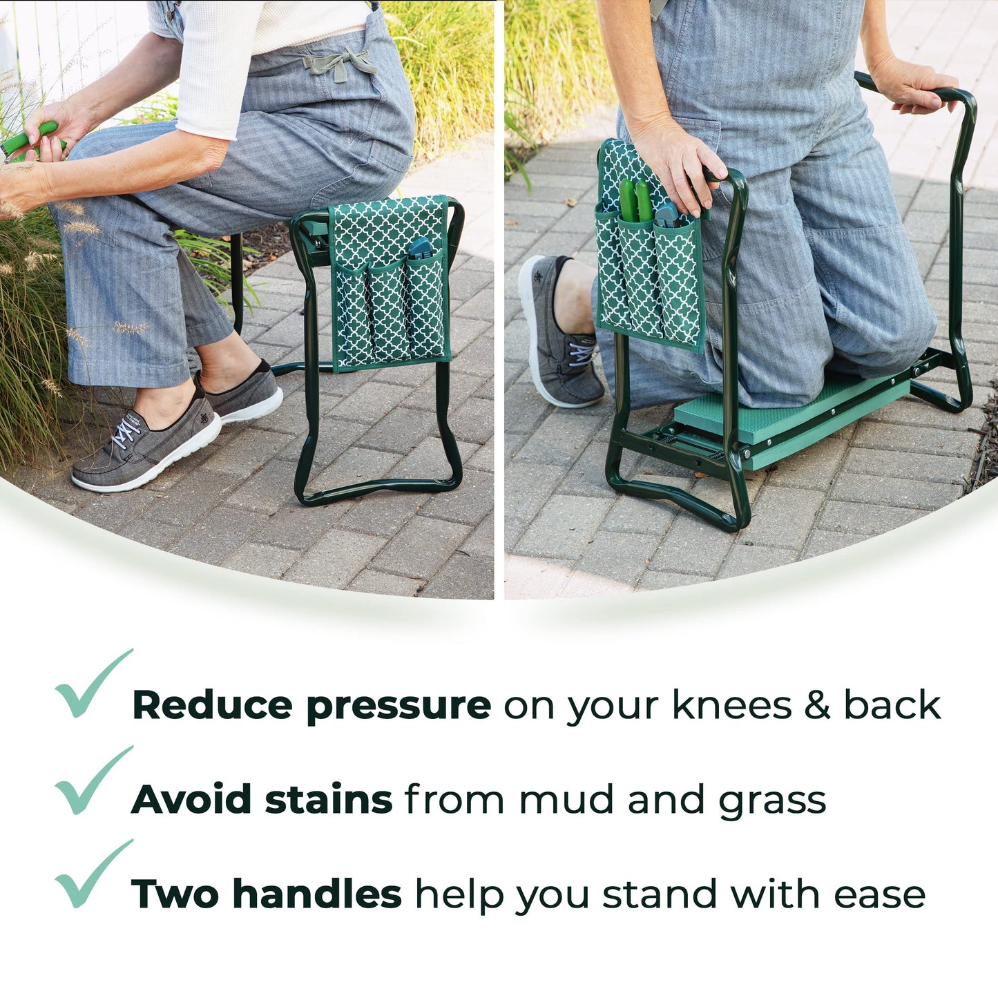 Abco Tech Garden Stool & Kneeler - Kneeler & Stool for Gardening, Foldable Garden Seat for Storage, Garden Kneelers for Seniors, Great Gardening Gifts for Women, Bench Comes with Tool Pouch & Gloves