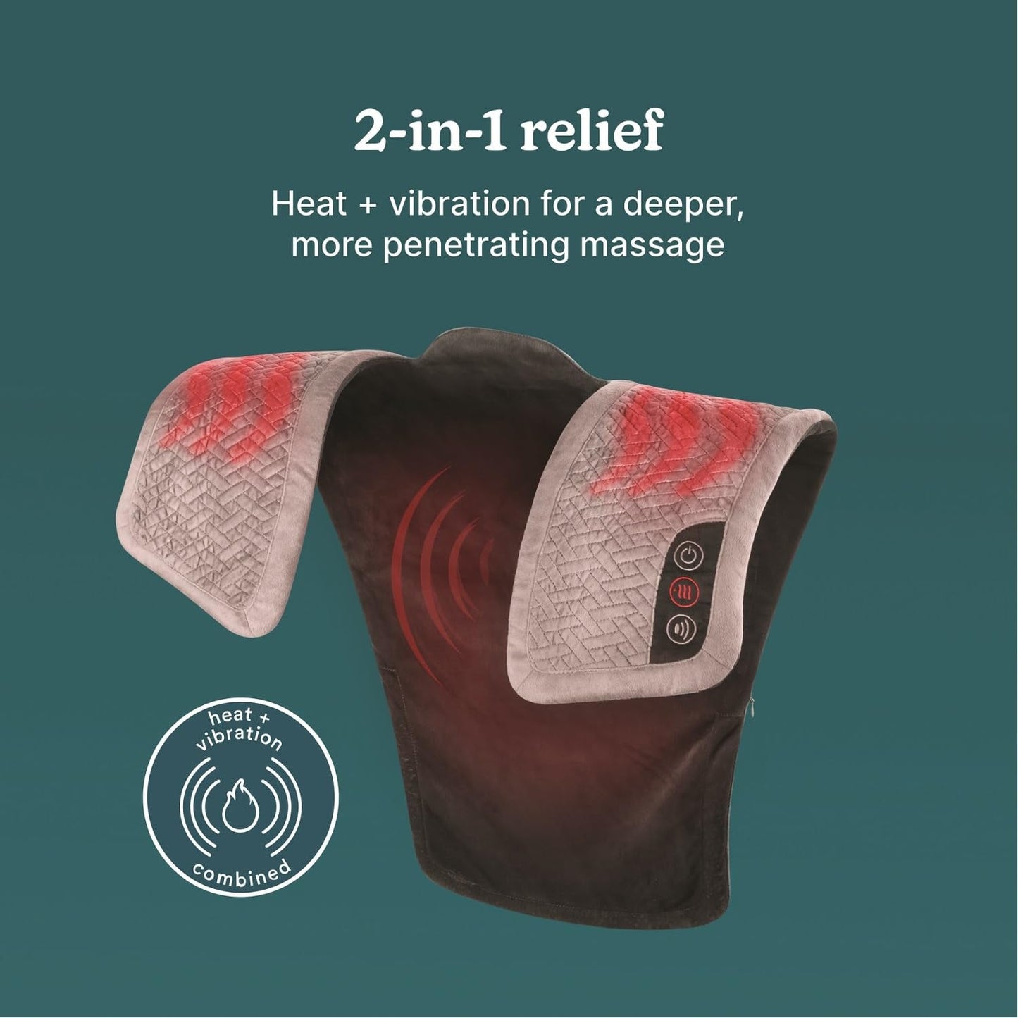 Homedics Vibration Heated Shoulder Massager Wrap, Comfort Pro Elite, Soft Fabric, Tension Relief, 2 Speeds & Styles, Long, NMS-450H