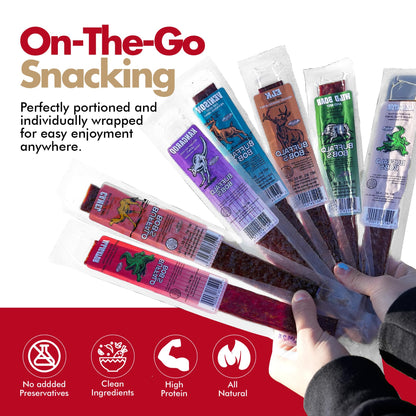 Buffalo Bob's Exotic Jerky (10 Pack) | Meat Snack Variety Set | Gourmet Wild Game Sampler Gift Set | Beef Jerky Gifts for Men | Snacks for Fathers | Animal Protein Variety Set | Exotic Pack