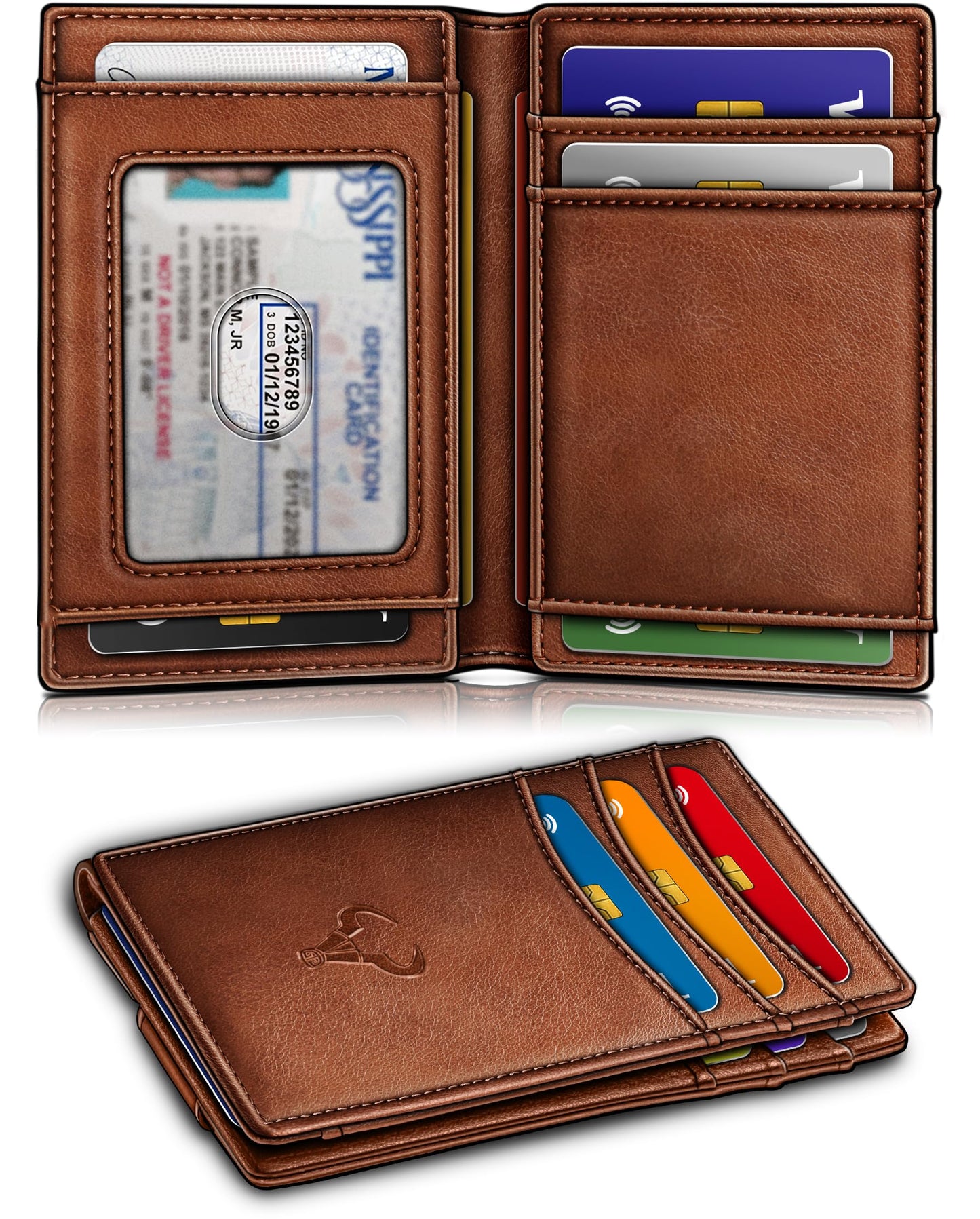 BULLIANT Magnetic Closure Slim Wallet-Genuine Leather Front Pocket Wallet for Men,RFID Blocking,Holds 12 Cards and Money Clip