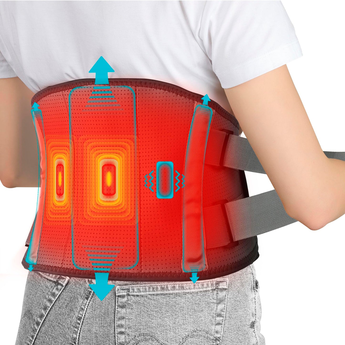 ALLJOY 67" Cordless Heating Pad for Back Pain Relief FSA HSA Eligible, Birthday Gifts for Women Men Mom Dad, Portable Lower Back Massager with 3 Heat 5 Vibration, Lock Screen Supported