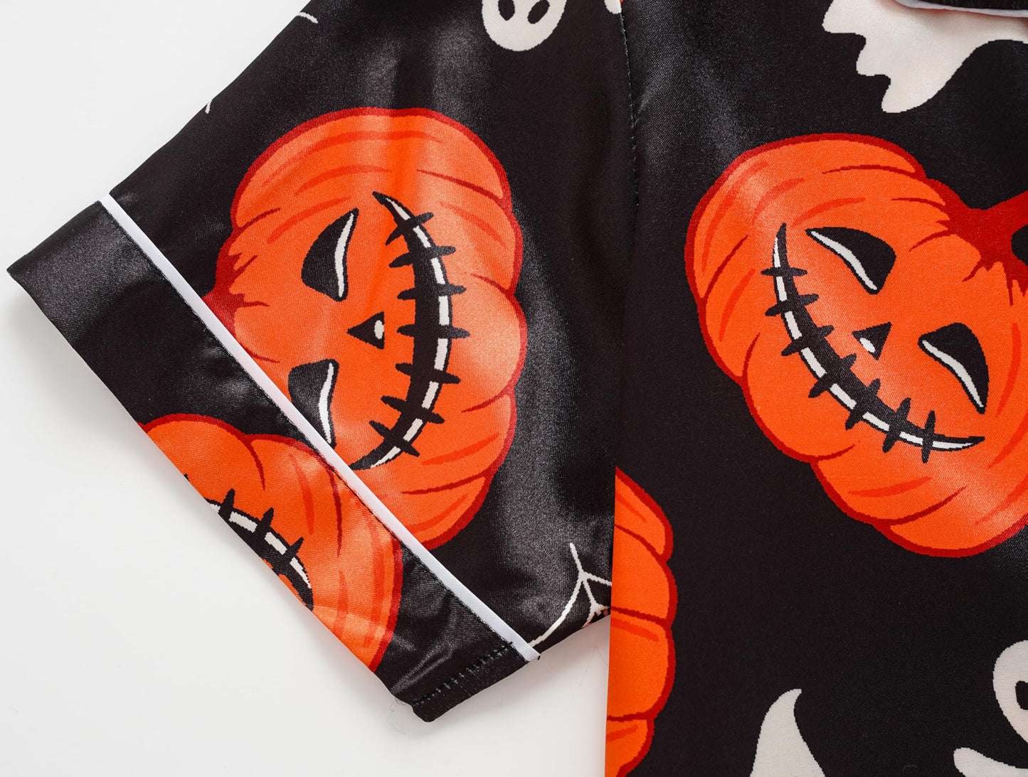 Hupohoi Unisex Girls Boys Kids Pajama Sets Button Down Satin Sleepwear Nighty 3PCS Silky Lounge Sets Nightwear Short Sleeve Long Pants, 3pcs-Pumpkin, 10