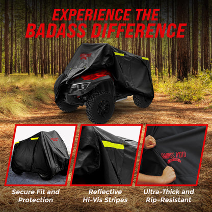 Badass Moto ATV Covers Waterproof Outdoor Heavy Duty - Rip-Resistant ATV Cover with Easy Access Zipper - Durable and Versatile Four Wheeler Accessories for Quad and Powersport Vehicles, Small (75")
