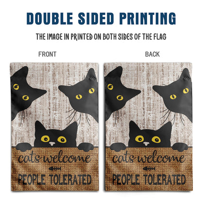 Black Cat Garden Flag Cats Welcome People Tolerated Sign Flag Halloween Banners for Outside 12 X 18 Double Sided Cat Lovers Gifts for Women