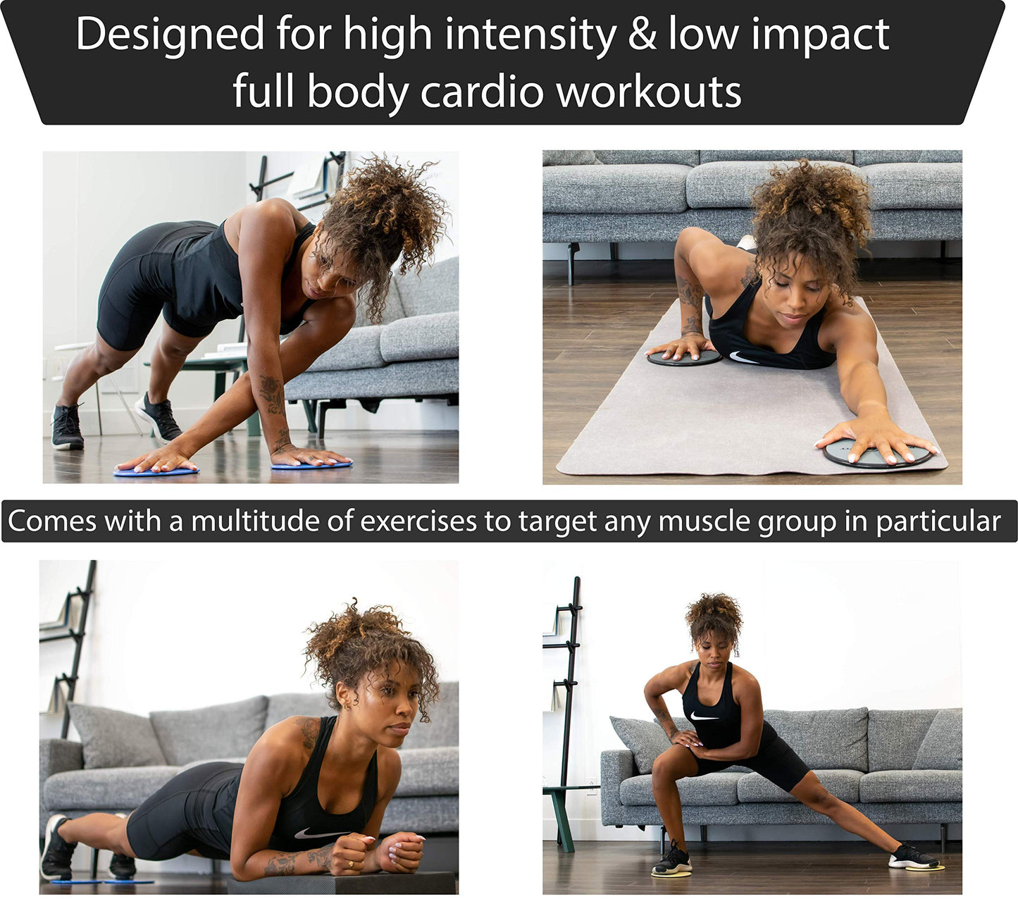 InnerFit Core Sliders for Working Out - Set of 2 Dual Sided Exercise Sliders Fitness Discs - Durable Strength Slides suitable for carpets and hardwood floors (Black & Grey)