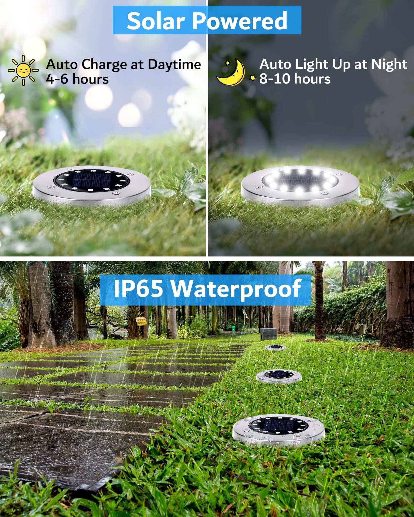 Biling Solar Outdoor Lights 12 Pack, Bright 12 LEDs Solar Ground Lights Waterproof, Flat Landscape Lighting Solar Powered for Yard Walkway Pathway Garden Driveway (White)
