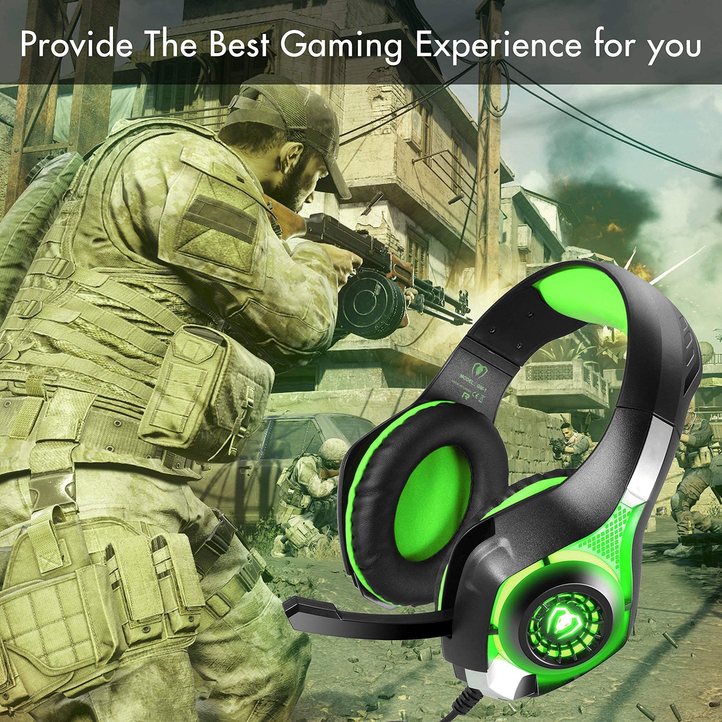 BlueFire Stereo Gaming Headset for PlayStation 4 PS4 PS5, Over-Ear Headphones with Mic and LED Lights for Xbox One, PC, Laptop(Green)