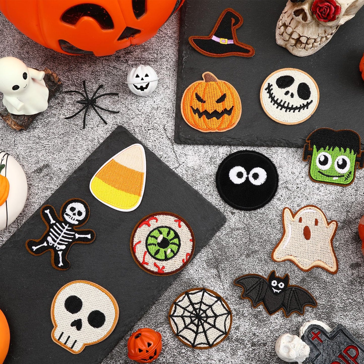 AUGSUN 12pcs Halloween Cookie Iron on Patches Halloween Embroidered Sew Applique Repair Patch Cute Cookie DIY Crafts for Clothing Jacket Jeans Pants Dress Backpack Hat Decorations Gift