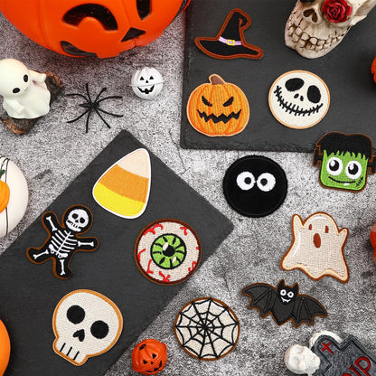 AUGSUN 12pcs Halloween Cookie Iron on Patches Halloween Embroidered Sew Applique Repair Patch Cute Cookie DIY Crafts for Clothing Jacket Jeans Pants Dress Backpack Hat Decorations Gift