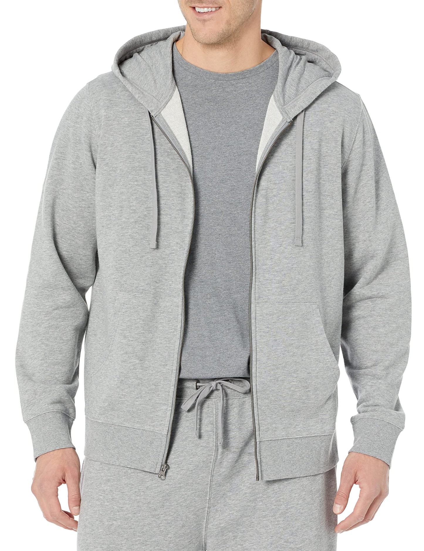 Amazon Essentials Men's Long-Sleeve French Terry Full-Zip Hoodie (Available in Big & Tall), Grey Heather, Large