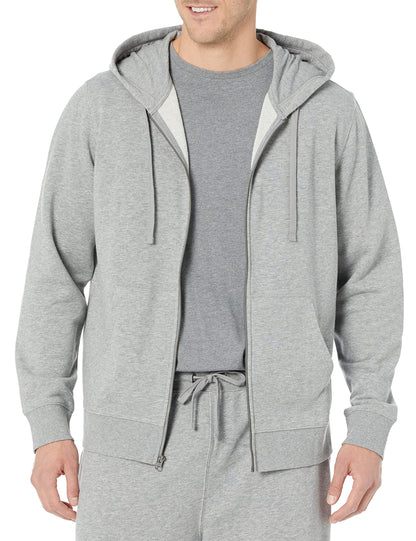 Amazon Essentials Men's Long-Sleeve French Terry Full-Zip Hoodie (Available in Big & Tall), Grey Heather, Large