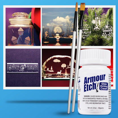 Armour Etch Glass Etching Cream - Starter 2.8oz Size - Bundled with Moshify Application Brushes