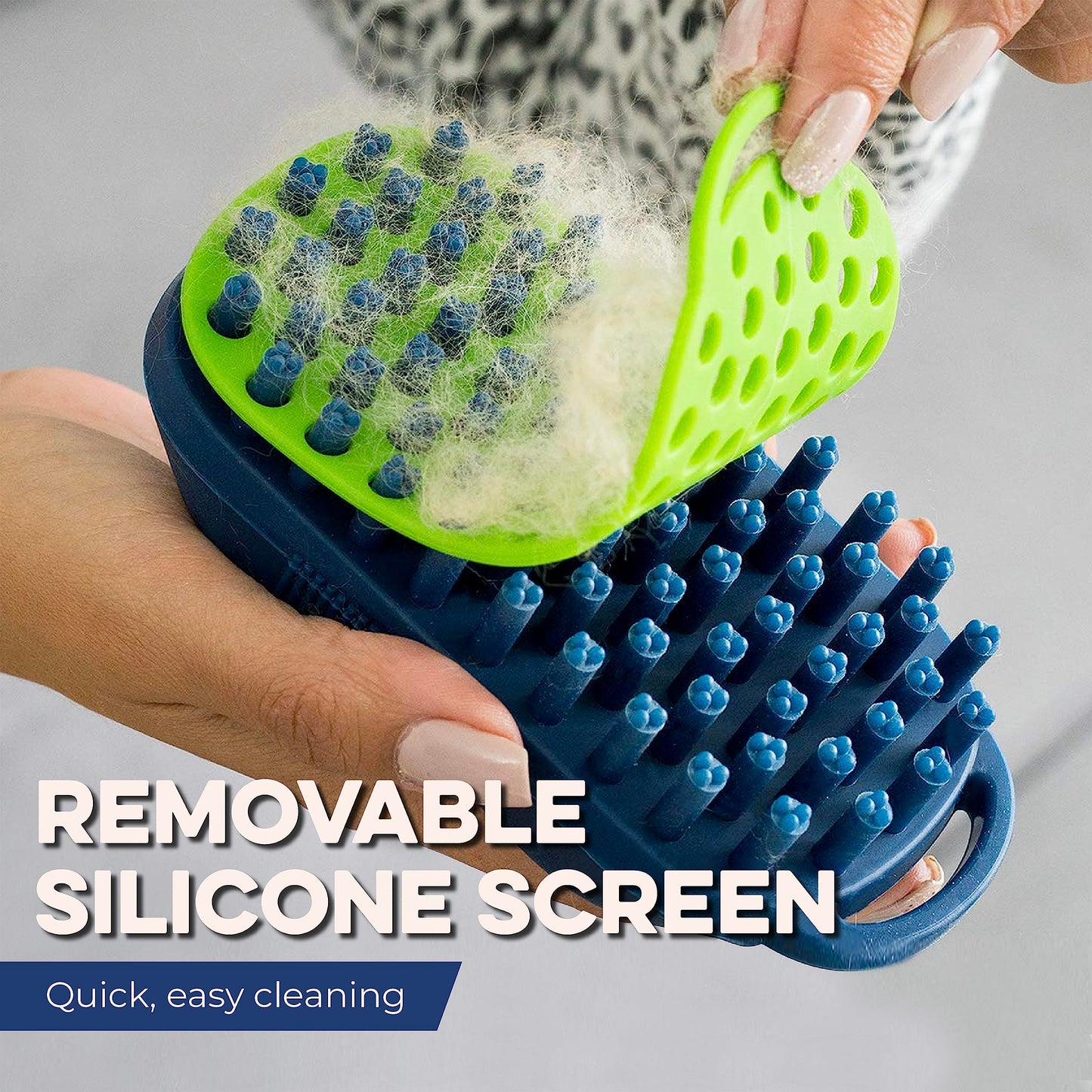 Bonza Dog Brush for Short-Haired Dogs & Cats - Navy Blue Silicone Grooming Massage Brush - Removable Hair Screen - Dog Shower & Bath Scrubber for Shedding - Silicone Cat Grooming Scrubber