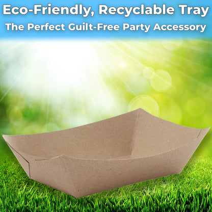 Avant Grub Eco Friendly USA-Made 3lb Food Holder Trays, 50-Pack. Compostable Kraft Paper Dishware Plates for Diners or Concession Stands. Sturdy Disposable 3lb Party Snack Boat. Ideal for Events!