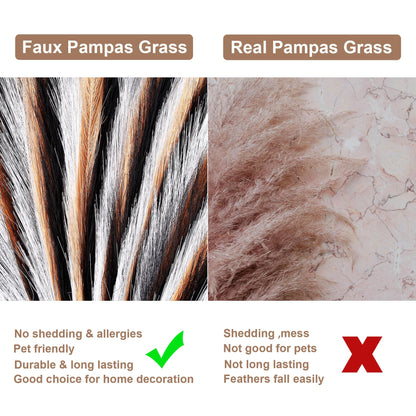 Acfruits Pampas Grass Small, Black&White&Orange 30 Pcs 17" Faux Pampas Grass Short Decor, Pompas Grass Flower Arrangement and Vase Filler for Halloween Decoration