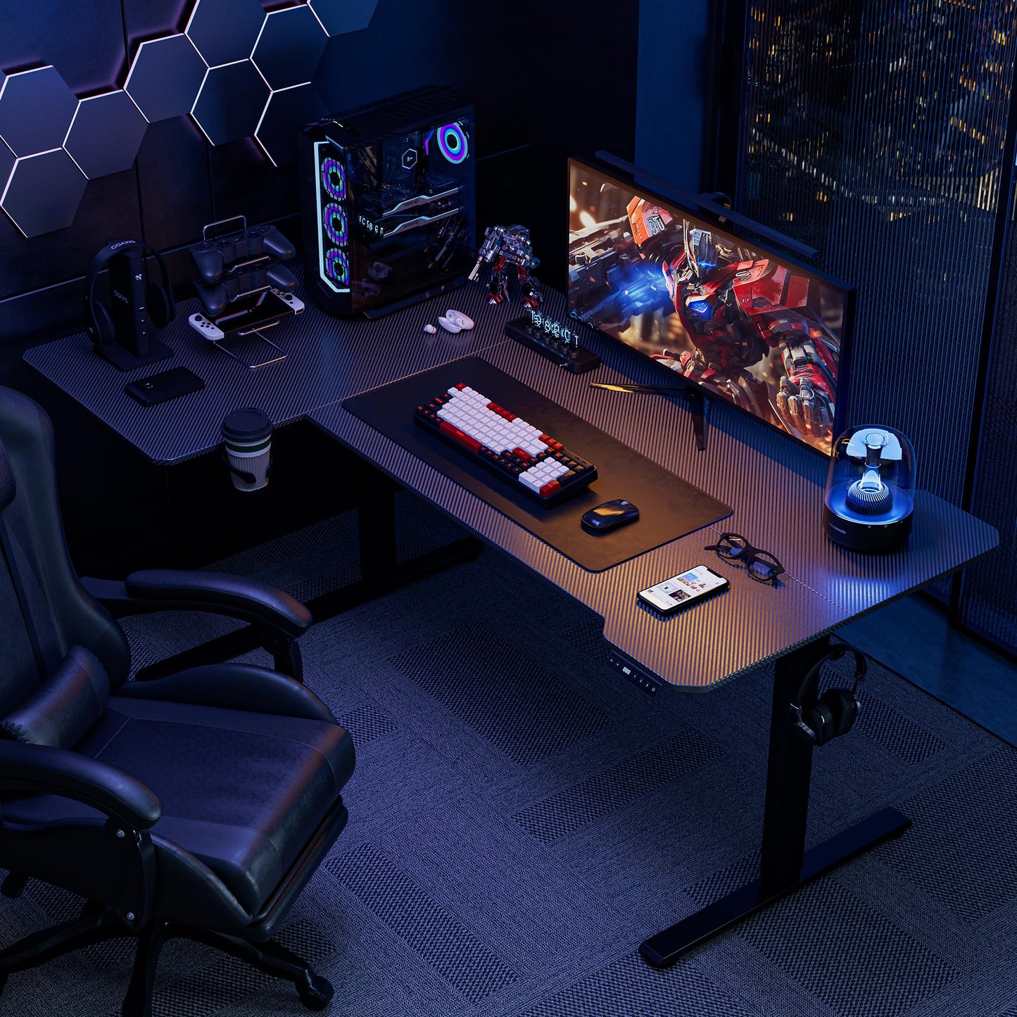 Acrolix 71" Reversiable L-Shaped Electric Standing Desk Adjustable Height Gaming Stand Up Corner Desk Sit Stand Home Office Computer Desk with Splice Board,Black Carbon Top