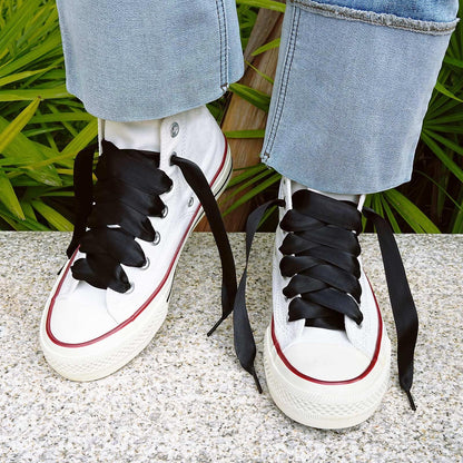 Booyckiy Flat Colorful Satin Ribbon Shoelaces 3/4" Wide Shoe Laces for Women Girls, Black 47inch (120) cm