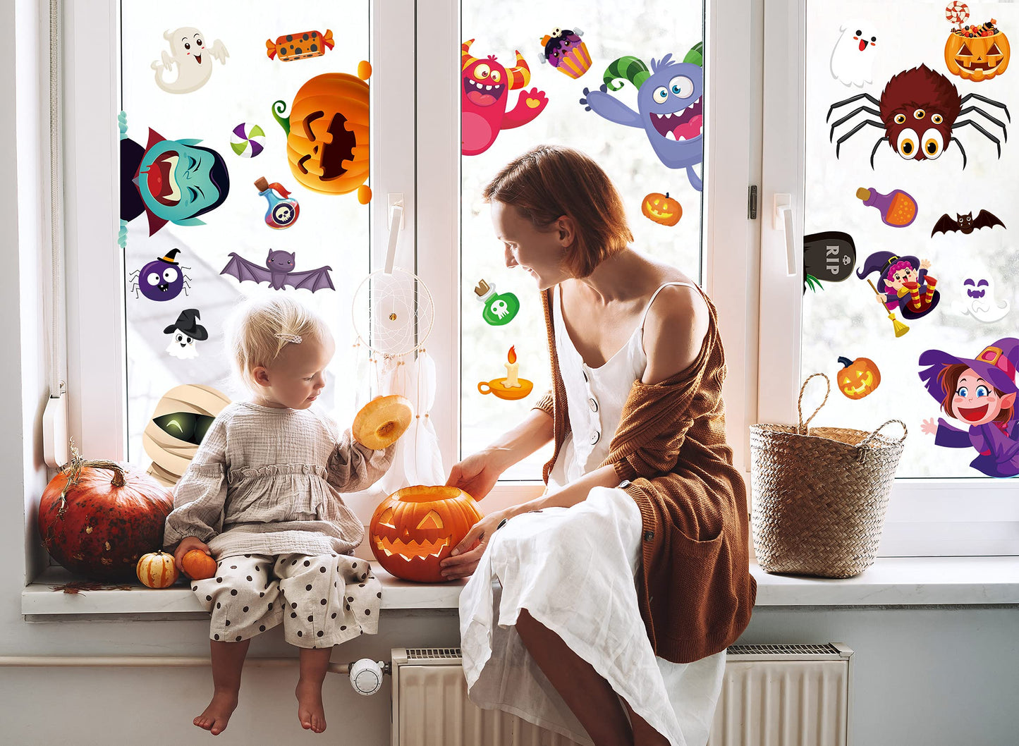 BAYLAY Halloween Window Clings - 10 Sheets Halloween Window Decorations Double Sided Hallowee n Window Stickers