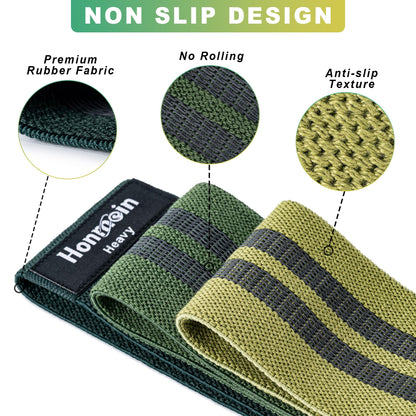 Honmein Resistance Bands for Working Out, 3 Levels Exercise Bands Workout Bands Set for Women Men, Hip Legs Booty Bands for Home Fitness, Gym, Yoga, Pilates(Green)