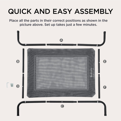 Bedsure Outdoor Elevated Dog Bed Large Sized Dog, Portable Indoor & Outdoor Cooling Raised Cot Pet Hammock Bed with Skid-Resistant Feet, Frame with Breathable Mesh, Grey, 49 inches