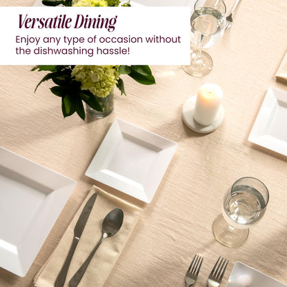 Aya's 60ct White Square Disposable Plates - Heavy Duty Plastic Party Plates for Christmas, Thanksgiving (30 Dinner & 30 Salad)