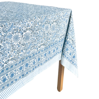 ATOSII Butterfly Blue 100% Cotton Rectangle Summer Tablecloth, Handblock Floral Print Linen Table Cloth for Kitchen Dining I Parties, Weddings, Outdoors, Decor 60 X 108 Inches, 8 Seater