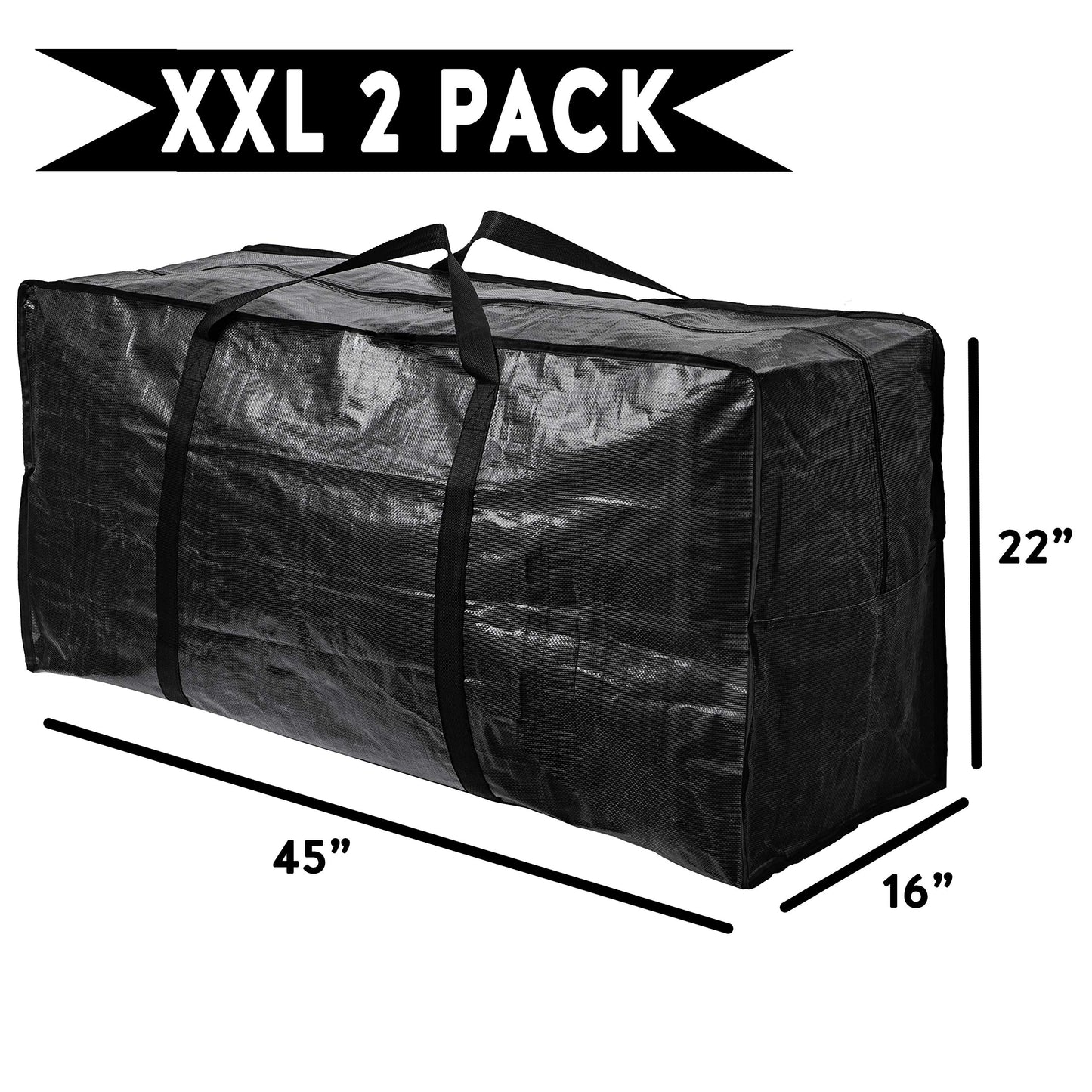 BAG-THAT! 68.5 GAL 2 Pack XXL Jumbo Extra Large Heavy Duty Stronger Handles Storage Bags Moving Totes Zippered Reusable Wrap Around Handle Storage Totes
