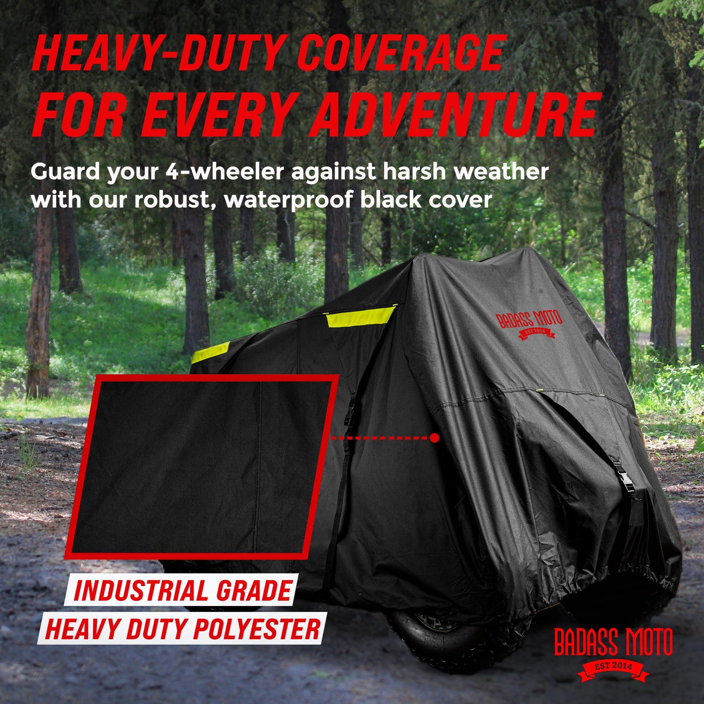Badass Moto ATV Covers Waterproof Outdoor Heavy Duty - Rip-Resistant ATV Cover with Easy Access Zipper - Durable and Versatile Four Wheeler Accessories for Quad and Powersport Vehicles, Small (75")