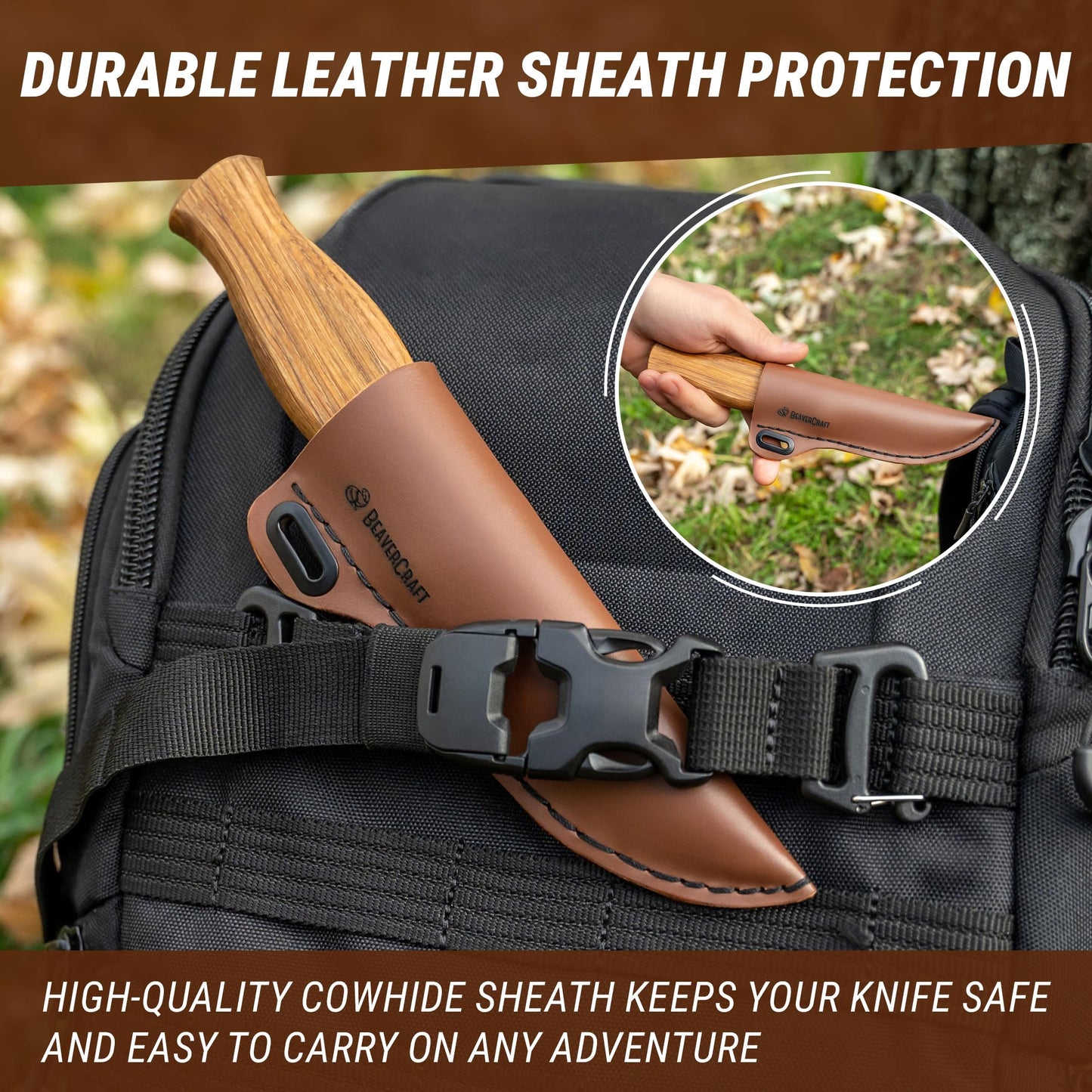 BeaverCraft Wood Carving Sloyd Knife C4s 3" - Whittling Knife with Leather Sheath for Carvers - Chip Wood Carving Tools for Beginner and Profi