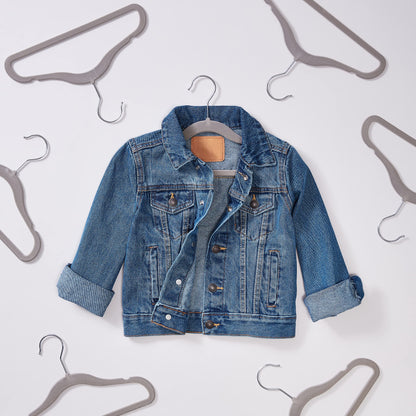 Amazon Basics Kids Velvet, Non-Slip Clothes Hangers (baby/toddler), 11.6 inches (for baby clothes), Pack of 30, Gray