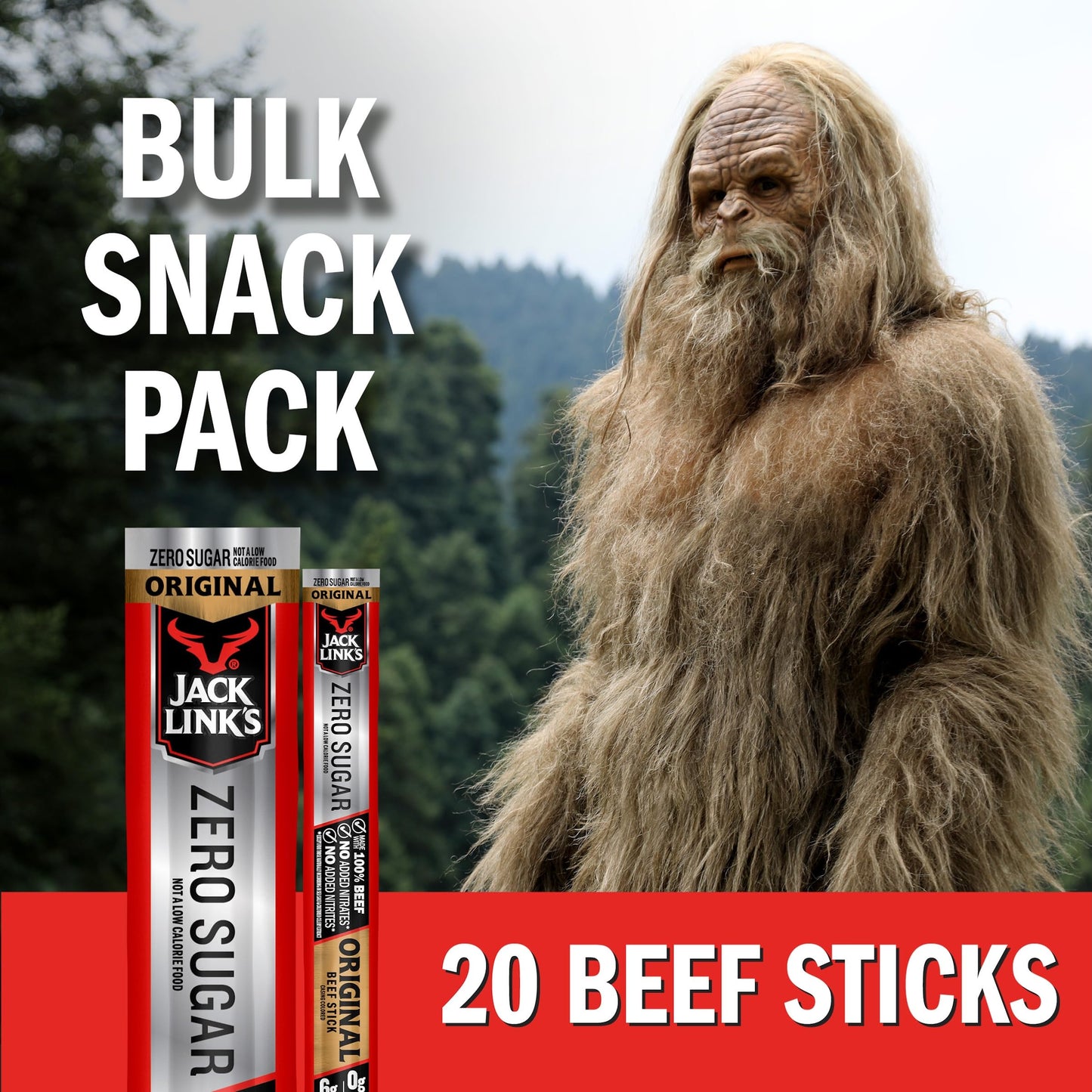 Jack Link's Beef Sticks, Original Zero Sugar - Protein Snack, Meat Stick with 5g of Protein, Meat Snack Sticks Made with 100% Beef, Keto & Paleo Diet Friendly, Individually Wrapped - 0.92 Oz. (20 Count)