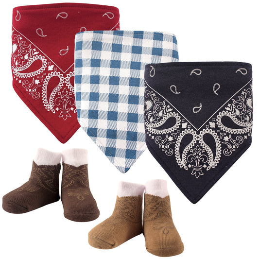 Hudson Baby Unisex Baby Cotton Bib and Sock Set, Cowboy, One Size