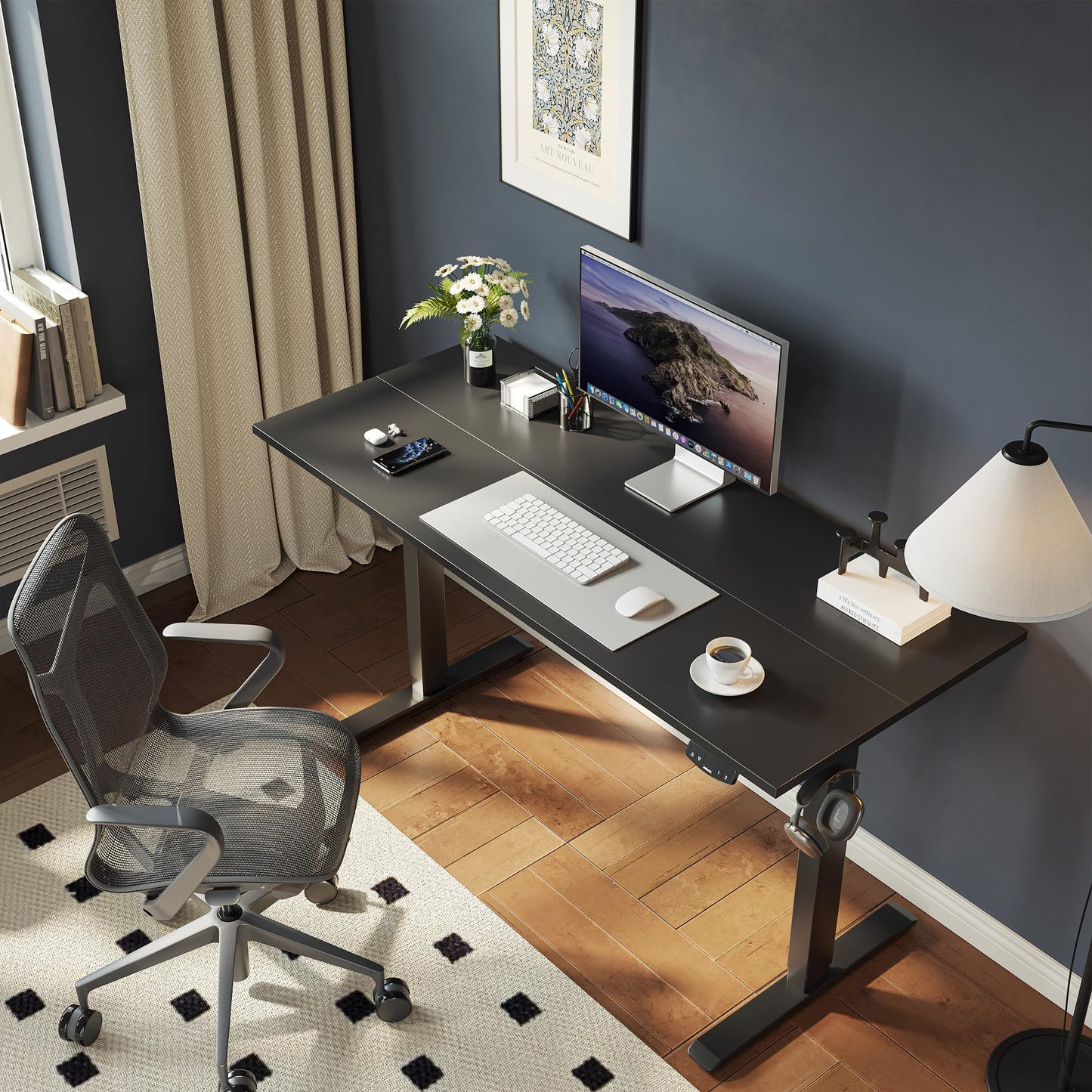 Agilestic Electric Standing Desk, 48 x 24 Inches Height Adjustable Desk, Sit Stand up for Work Office Home, Ergonomic Rising Gaming Computer Table with Memory Preset, Black