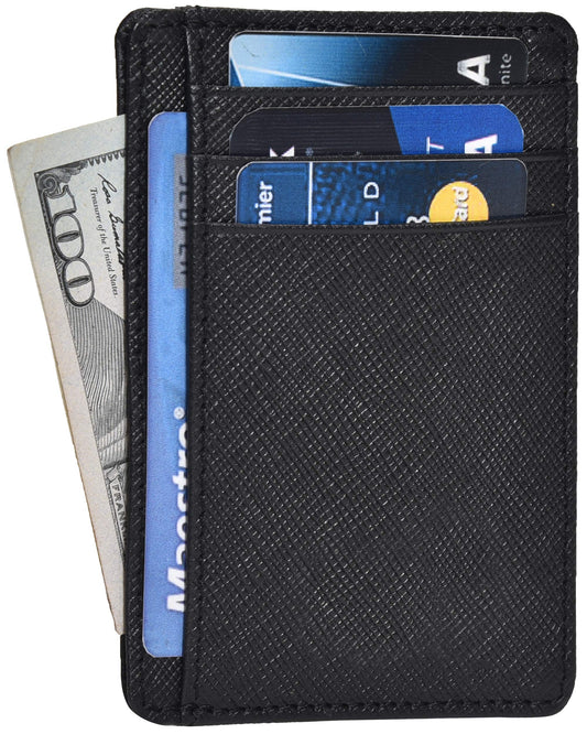 Black | RFID Blocked Leather Wallet | Men And Women | Credit/Debit.Gift Card Slots | Minimalist And Chic | Front Pocket