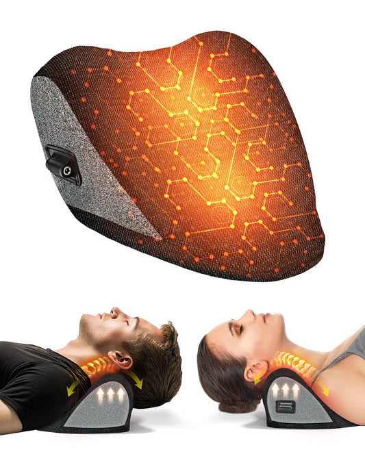 BETOVIN Heated Neck Stretcher for Pain Relief - Neck and Shoulder Relaxer Graphene Heated Cervical Traction Device Neck Pillow Corrector Chiropractic for TMJ Pain Relief Black Medium