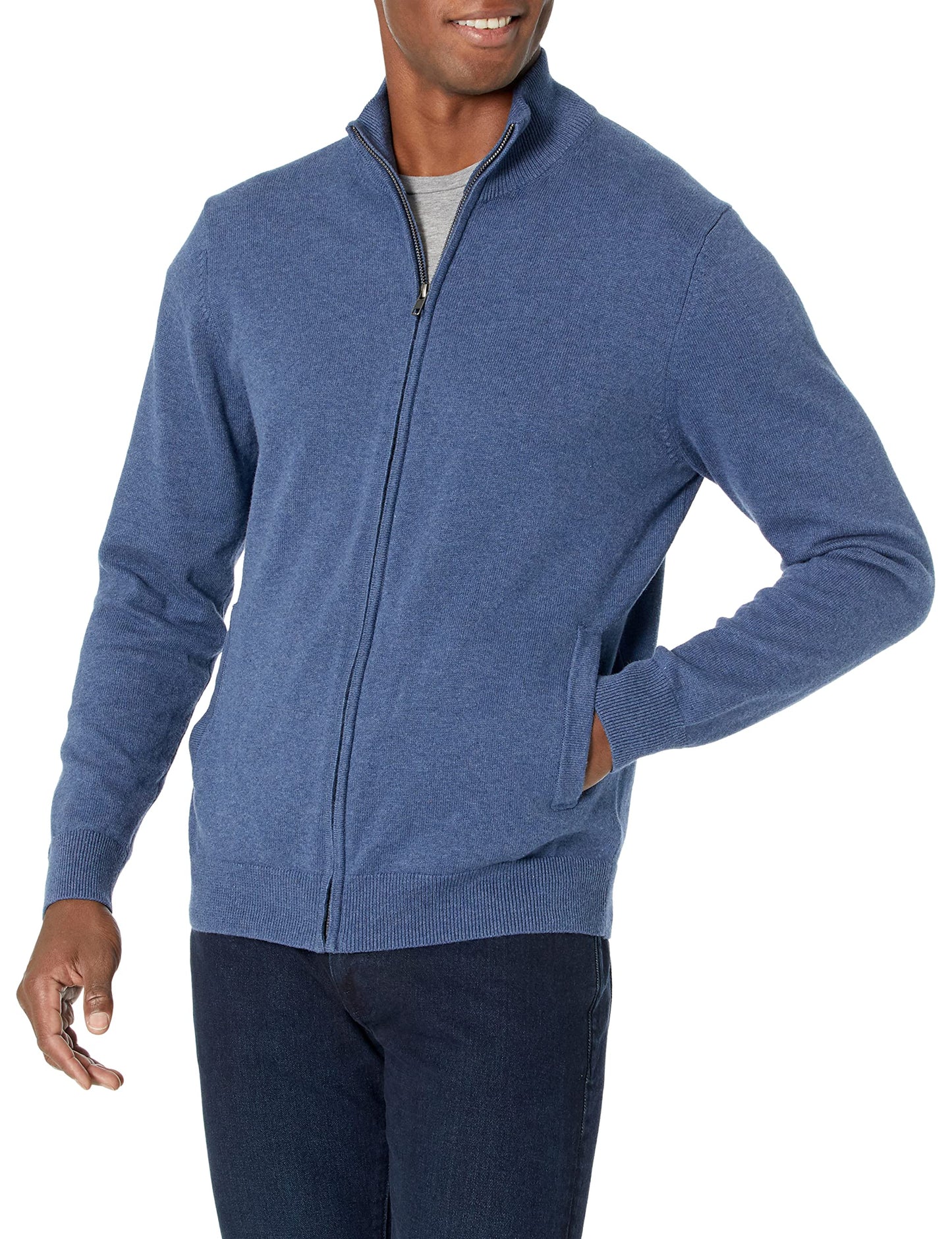 Amazon Essentials Men's Full-Zip Cotton Sweater, Blue Heather, XX-Large