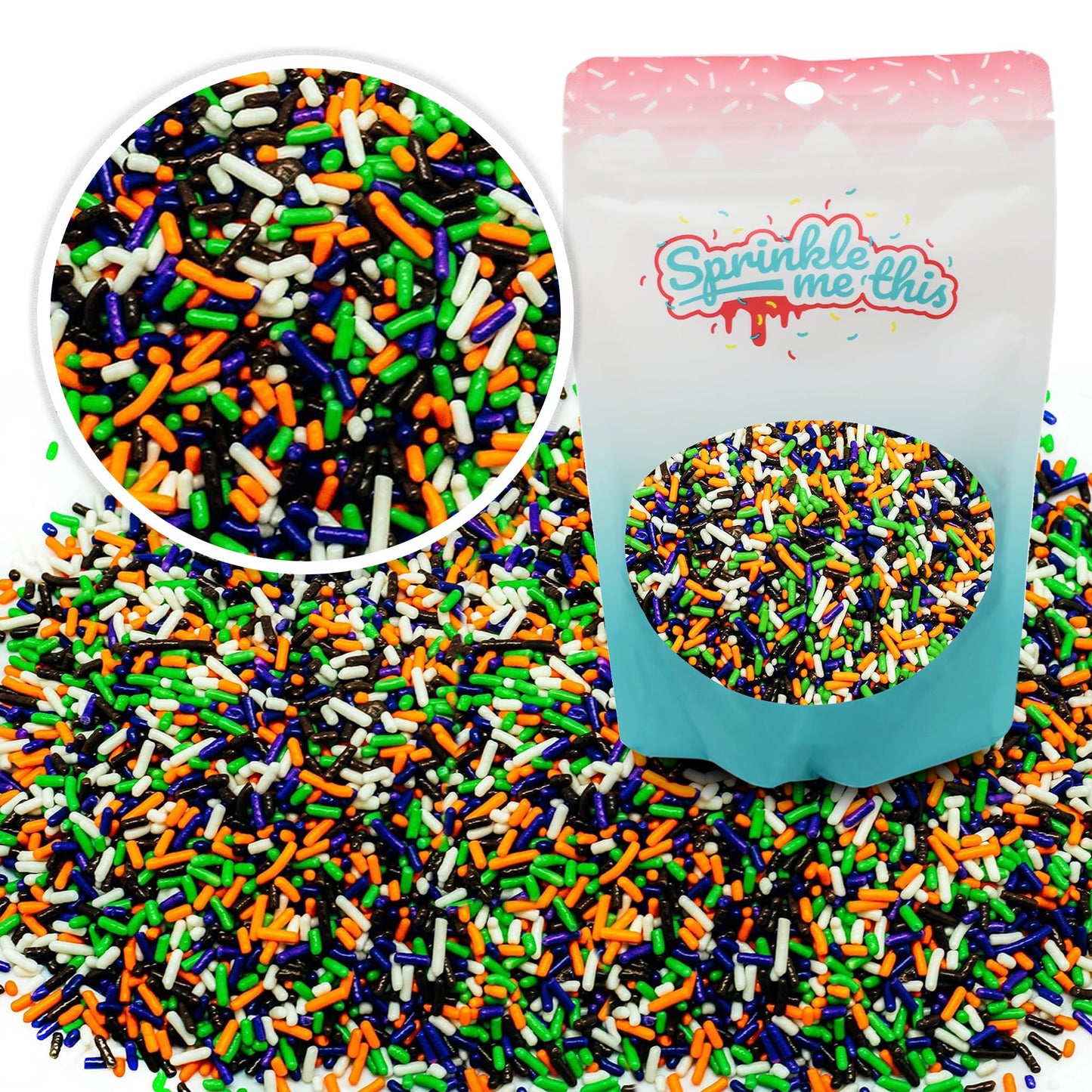 Wicked and Frightful Mix - Orange White Black Purple and Lime Green Halloween Jimmies - Cake Pop Cookie Cupcake Cakes Semi-Sweet Edible Confetti Decorations Sprinkles Dessert Jimmies Toppers - 4 Oz