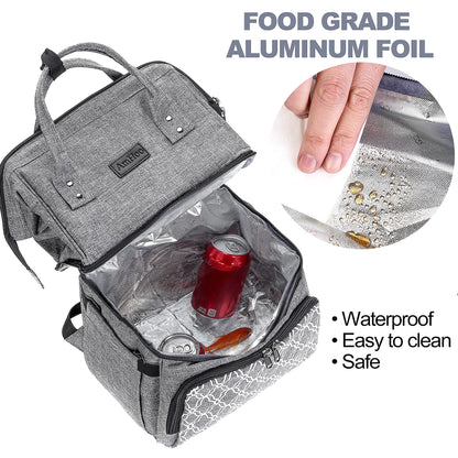 AmHoo Insulated Lunch Box Cooler Backpack Waterproof Leak-proof Lunch Bag Tote For Men Women Hiking Beach Picnic Trip with Strongest YKK Zipper Black