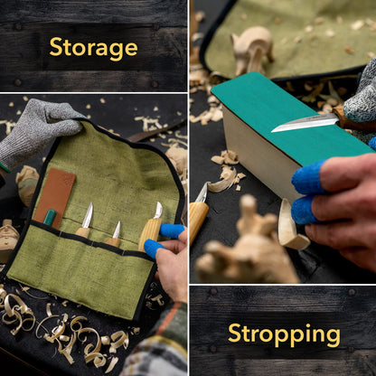 BeaverCraft Wood Carving Knife Kit S15 Whittling Kit for Beginners, Kids - Wood Carving Tools Set with Detail Chip Knife Sloyd Whittling Knives & Leather Strop, Polishing Compound and Tutorials