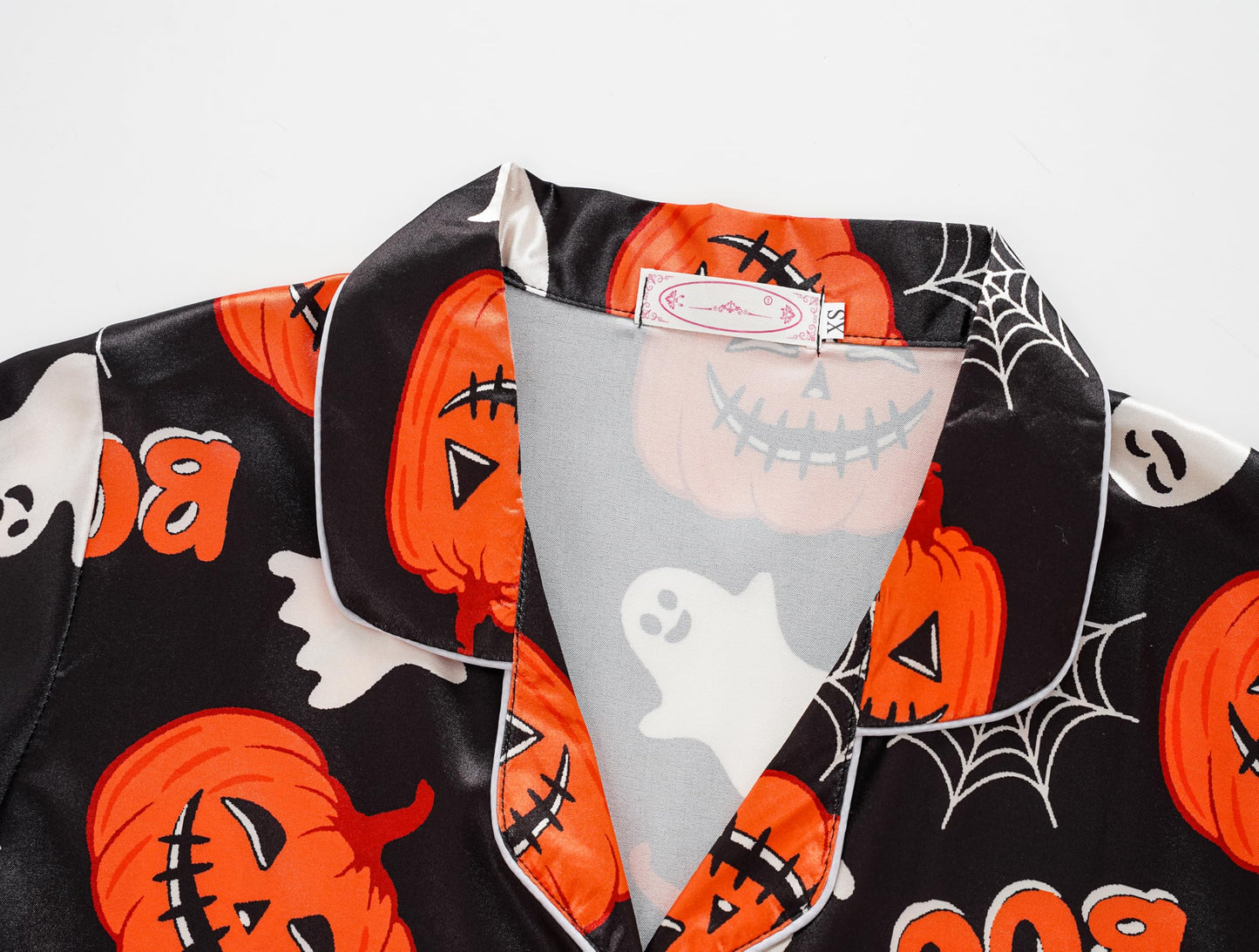 Hupohoi Unisex Girls Boys Kids Pajama Sets Button Down Satin Sleepwear Nighty 3PCS Silky Lounge Sets Nightwear Short Sleeve Long Pants, 3pcs-Pumpkin, 10