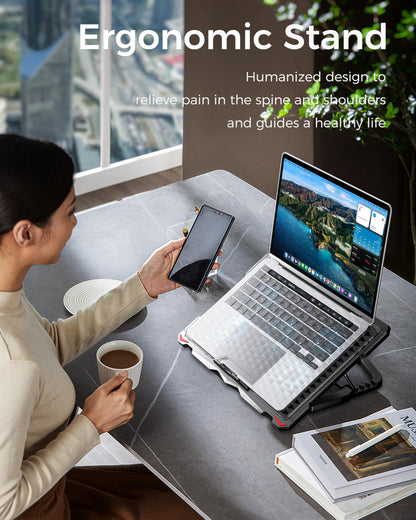 AICHESON Laptop Cooling Pad 5 Fans Up to 17.3 Inch Heavy Notebook Cooler, Blue LED Lights, 2 USB Ports, S035, Blue-5fans