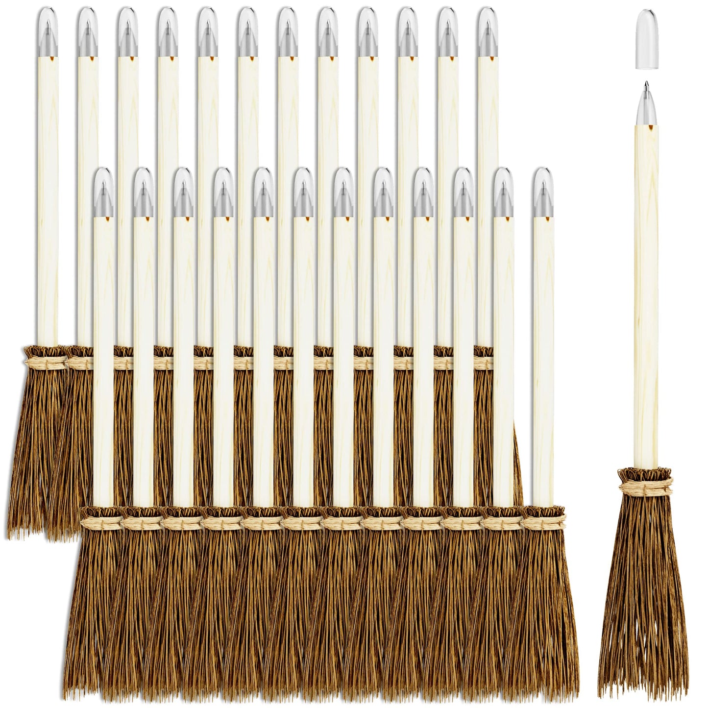 Witch Broom Pens for Halloween 24 Pack - Party Favors and Classroom Giveaways
