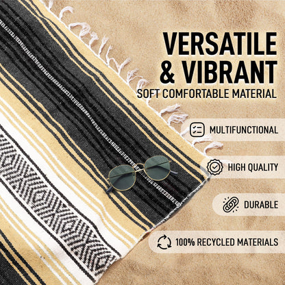 Authentic Large Handwoven Mexican Blanket - Soft Yoga Blankets - Durable Serape - Lightweight Falsa Blanket, Beach, Camping, Picnic, Equestrian Saddle, Outdoor Blankets 70"x50" - Sand